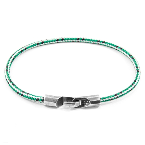 ANCHOR & CREW GREEN DASH TALBOT SILVER AND ROPE BRACELET