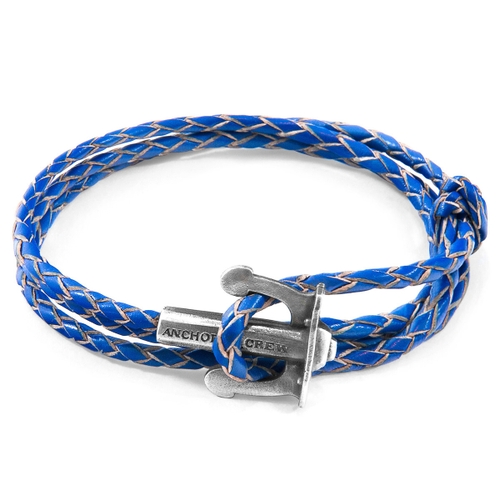 ANCHOR & CREW ROYAL BLUE UNION ANCHOR SILVER AND BRAIDED LEATHER BRACELET,2949326