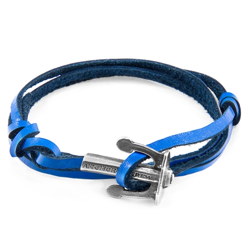 ANCHOR & CREW ROYAL BLUE UNION ANCHOR SILVER AND FLAT LEATHER BRACELET,2949344