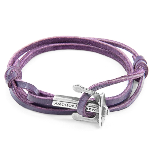 ANCHOR & CREW GRAPE PURPLE UNION ANCHOR SILVER AND FLAT LEATHER BRACELET,2949349