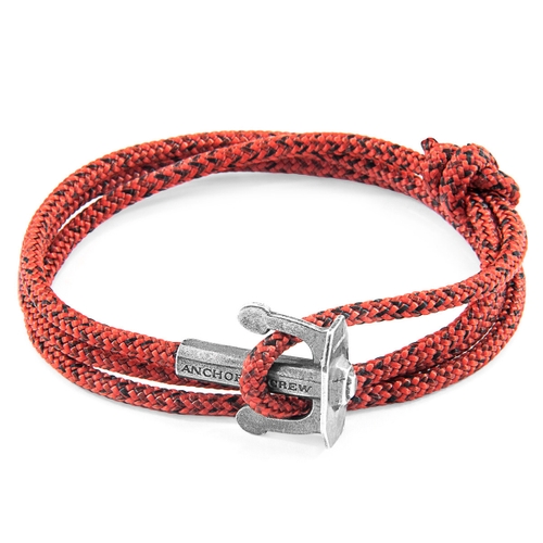 ANCHOR & CREW RED NOIR UNION ANCHOR SILVER AND ROPE BRACELET,2949359