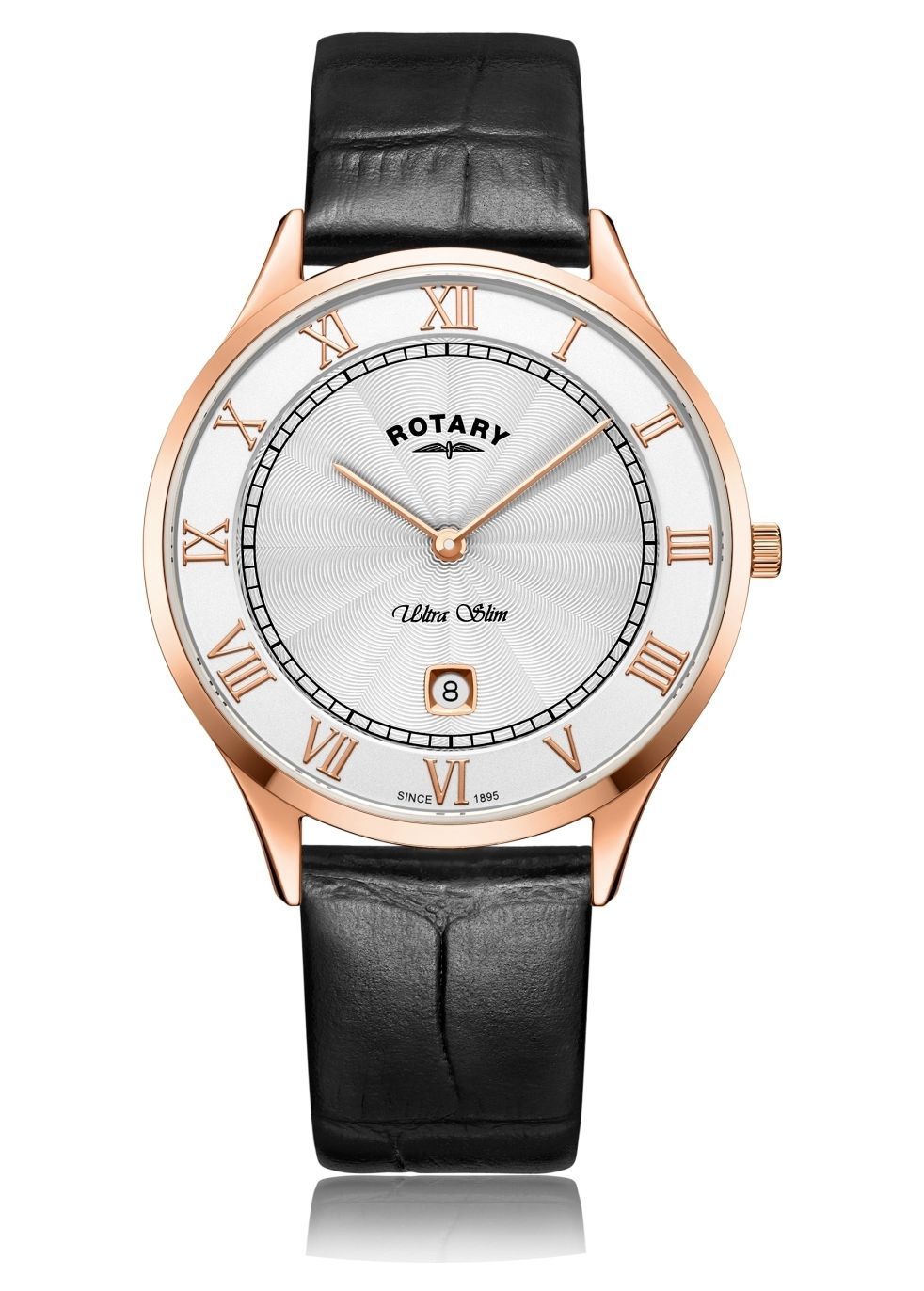 Ultra Slim Rose Gold Stainless Steel Watch With Leather Strap