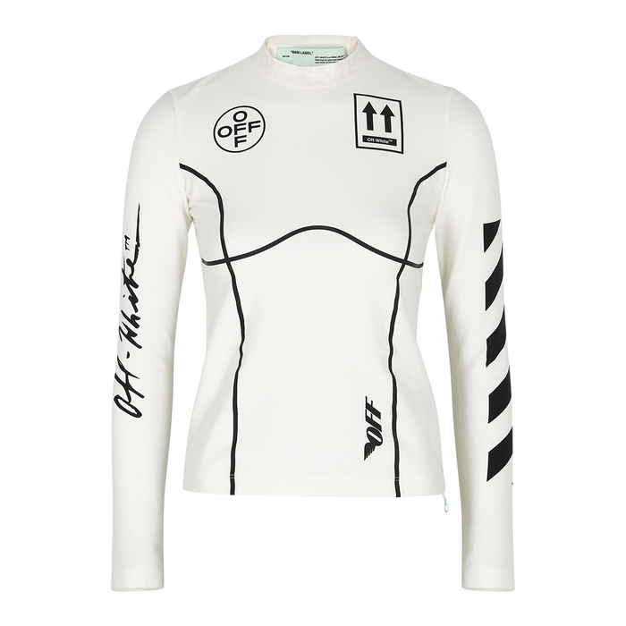 OFF-WHITE White printed stretch-jersey top