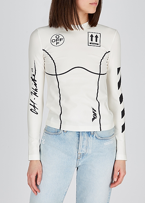 White printed stretch-jersey top - Off-White