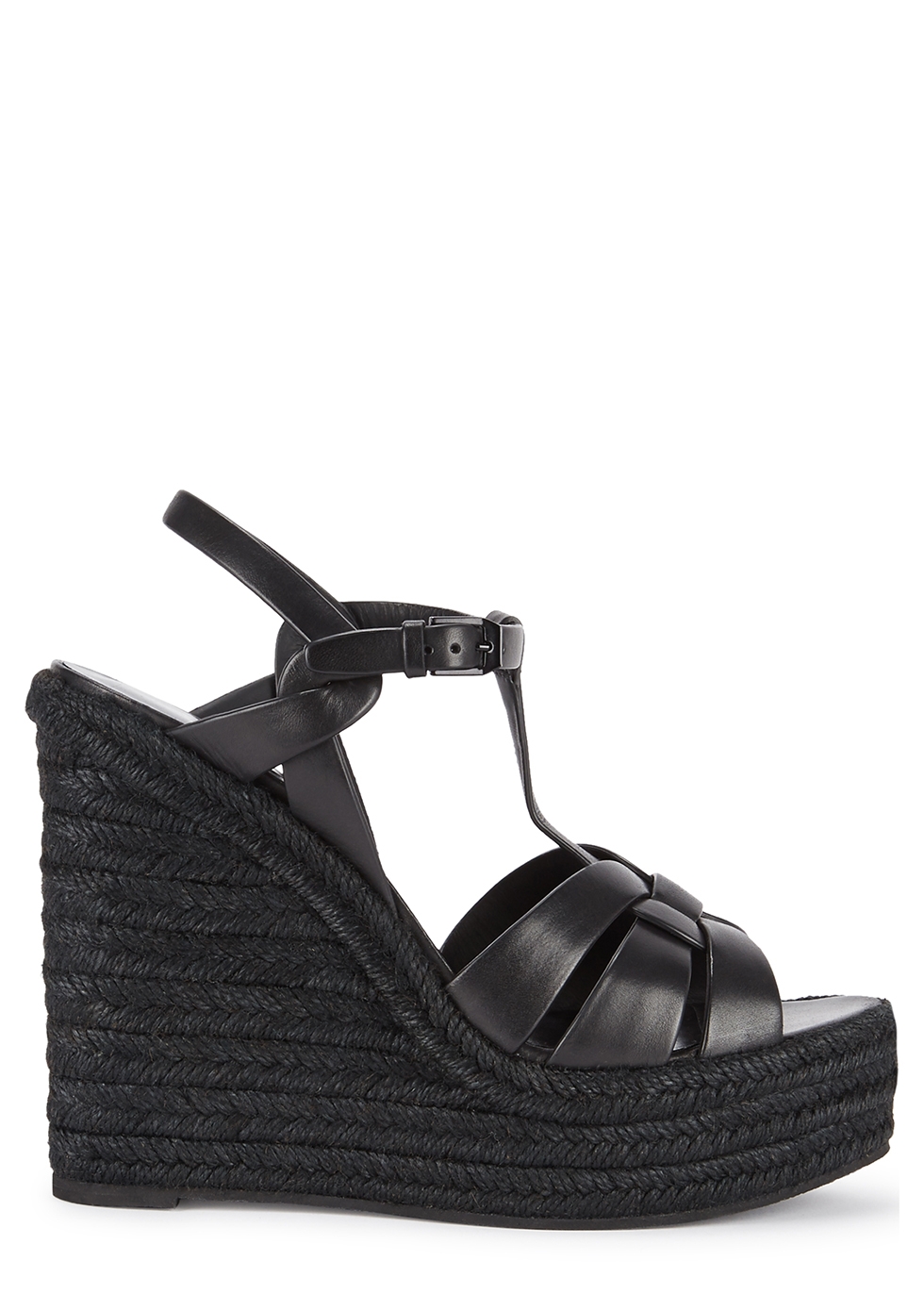 Tribute 125 black leather wedge sandals
