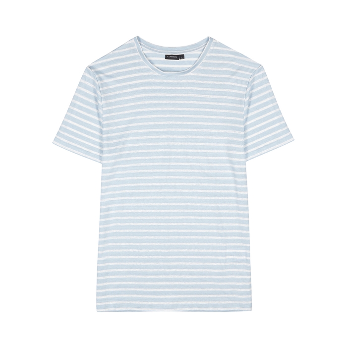 J. Lindeberg Coma Striped Blue And White Linen T-shirt | ModeSens