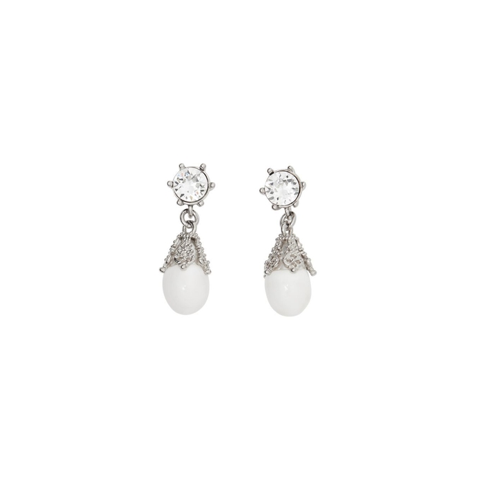 BURBERRY PALLADIUM-PLATED FAUX PEARL CHARM EARRINGS