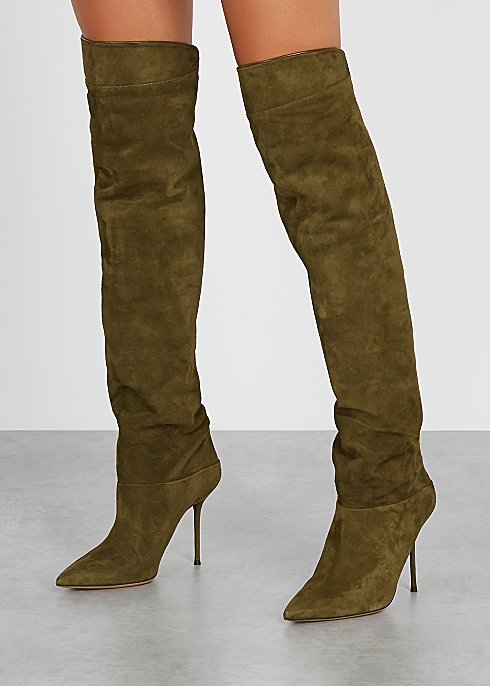 Lancaster 95 olive suede over-the-knee boots - Aquazzura