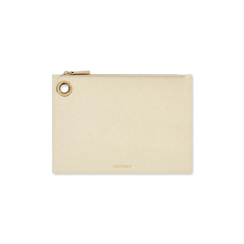 STACY CHAN LONDON MEDIUM AVA POUCH IN STONE SAFFIANO LEATHER,3048344