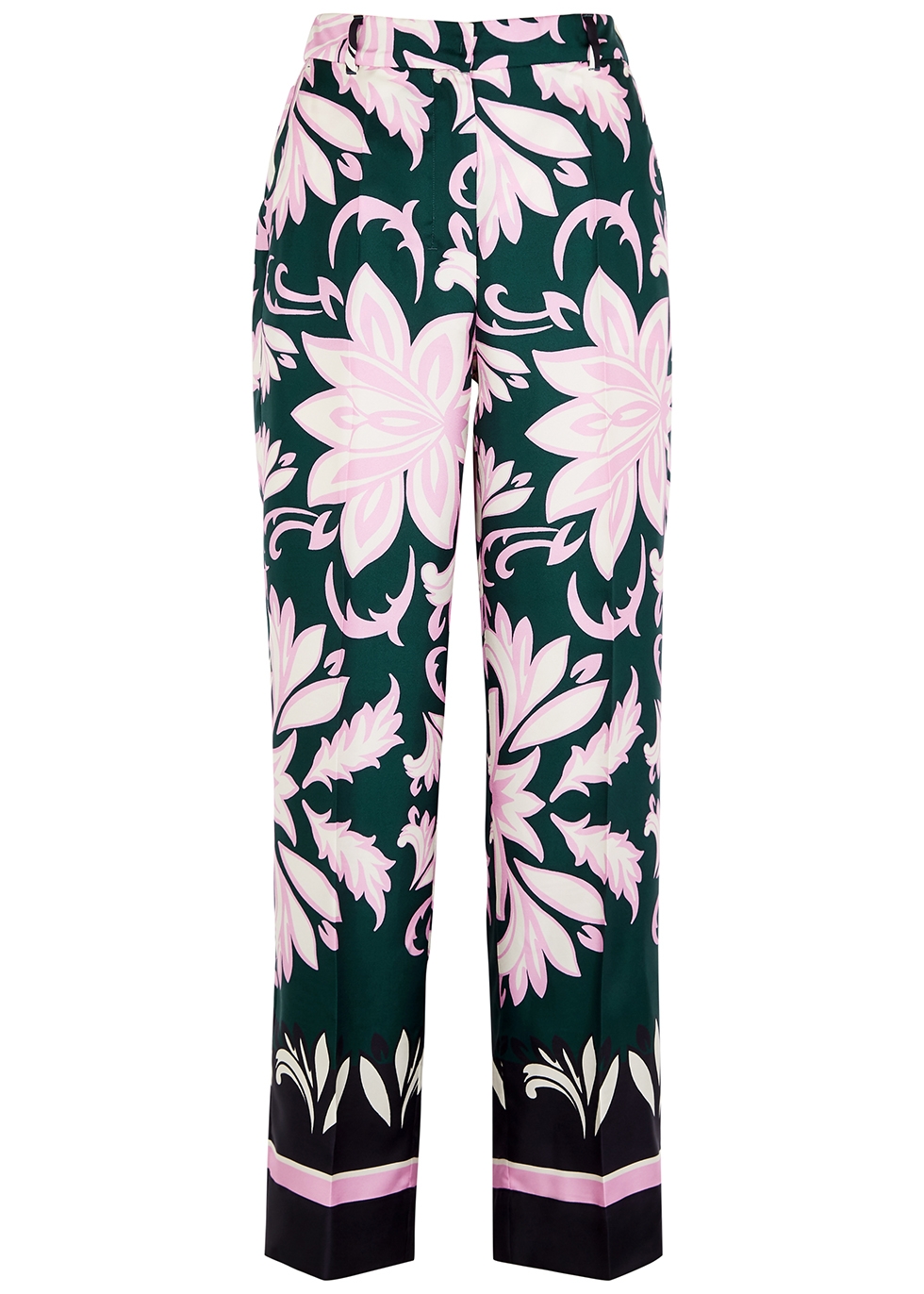Floral-print silk trousers