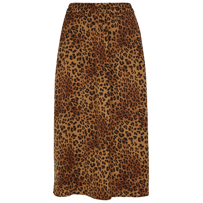Gestuz Jane Leopard-Print Satin Midi Skirt | ModeSens