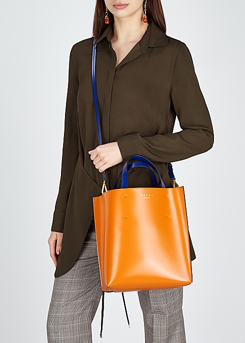 Colour-block leather top handle bag - Marni