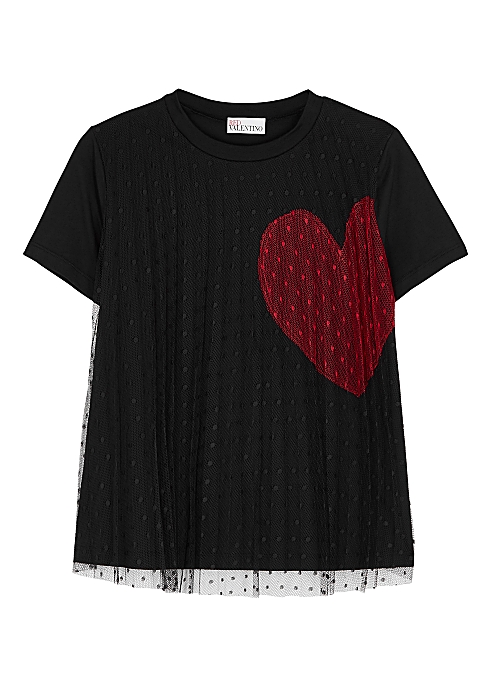 Black heart-appliquéd cotton T-shirt - RED Valentino