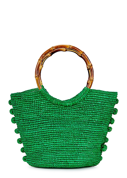 Green straw top handle bag - Sensi Studio