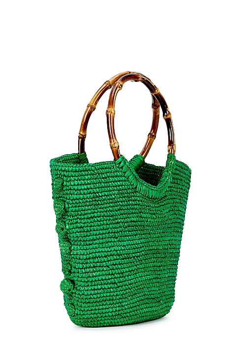 Green straw top handle bag - Sensi Studio