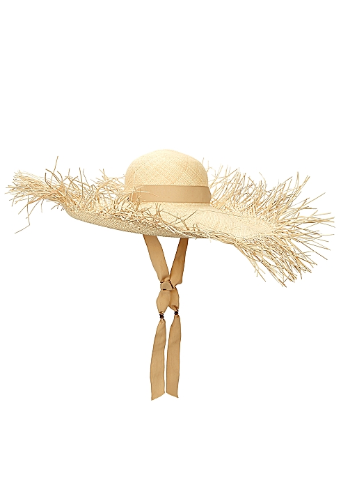 Lady Ibiza brown frayed straw wide-brim hat - Sensi Studio