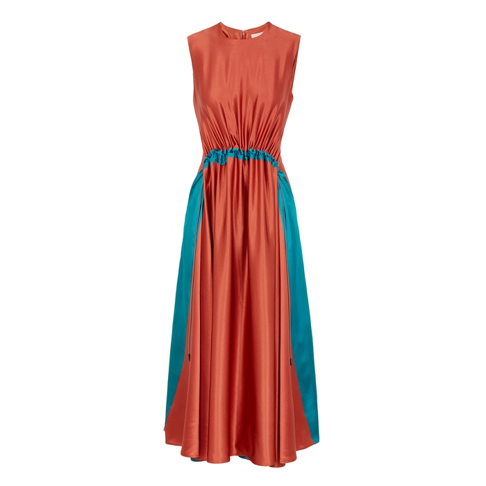 Roksanda Keeva Rust Ruched Silk-satin Dress | ModeSens