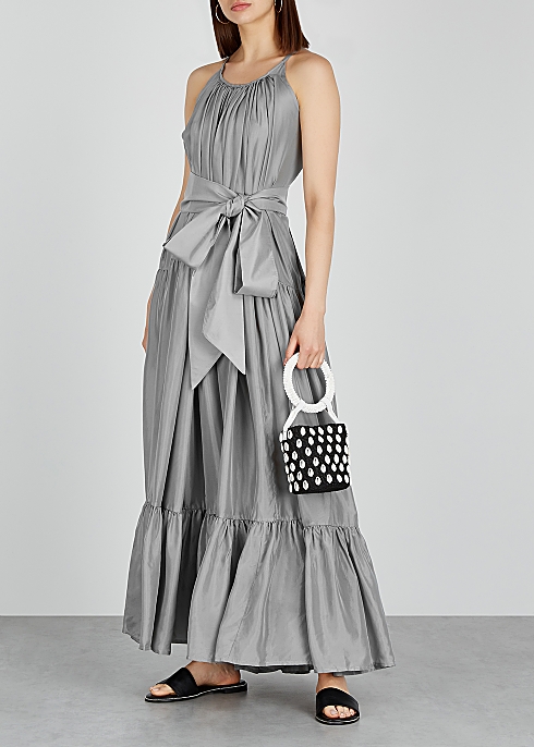 Genevieve silver-tone silk maxi dress - KALITA