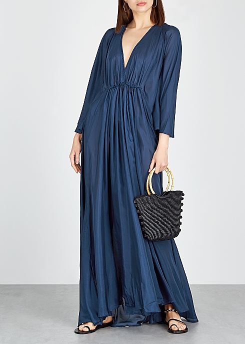 Clemence dark blue silk maxi dress - KALITA