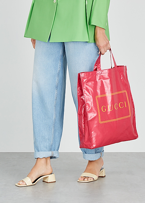 Pink logo coated canvas tote - Gucci