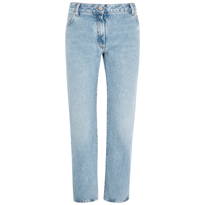Off-white Blue Cropped Kick-flare Jeans | ModeSens