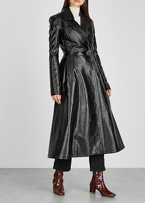 Trinity black patent faux leather coat - A.W.A.K.E  MODE