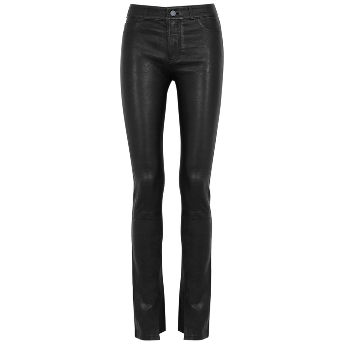 PAIGE CONSTANCE BLACK LEATHER SKINNY JEANS,3591177