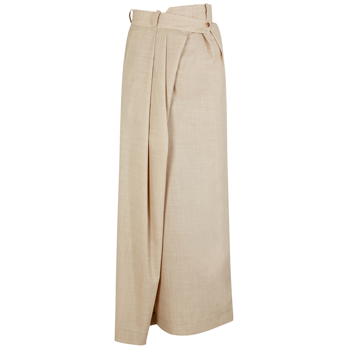 A.w.a.k.e. Pirt Sand Asymmetric Wool Maxi Skirt In Beige
