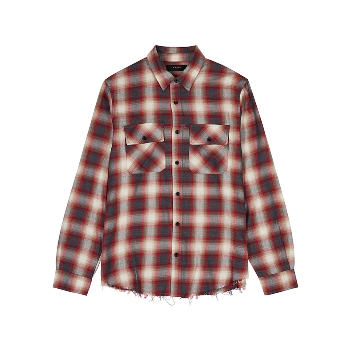 Amiri Checked Logo-appliquéd Flannel Shirt In Red And White | ModeSens