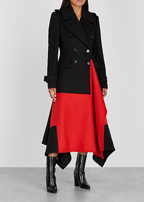 Black draped wool-blend coat - Alexander McQueen