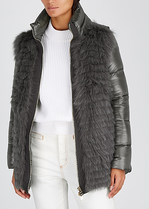 Grey fur-panelled shell jacket - Herno