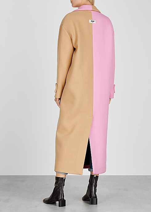 Pink and camel wool-blend coat - MSGM