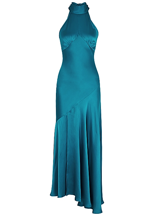 Vivienne turquoise halterneck satin gown - De La Vali