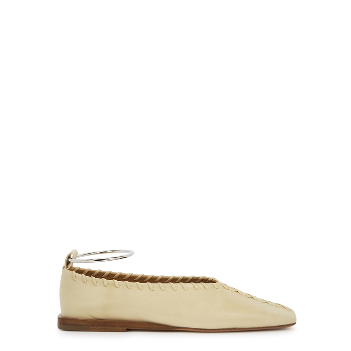 JIL SANDER OFF-WHITE WHIPSTITCHED LEATHER FLATS,3088162