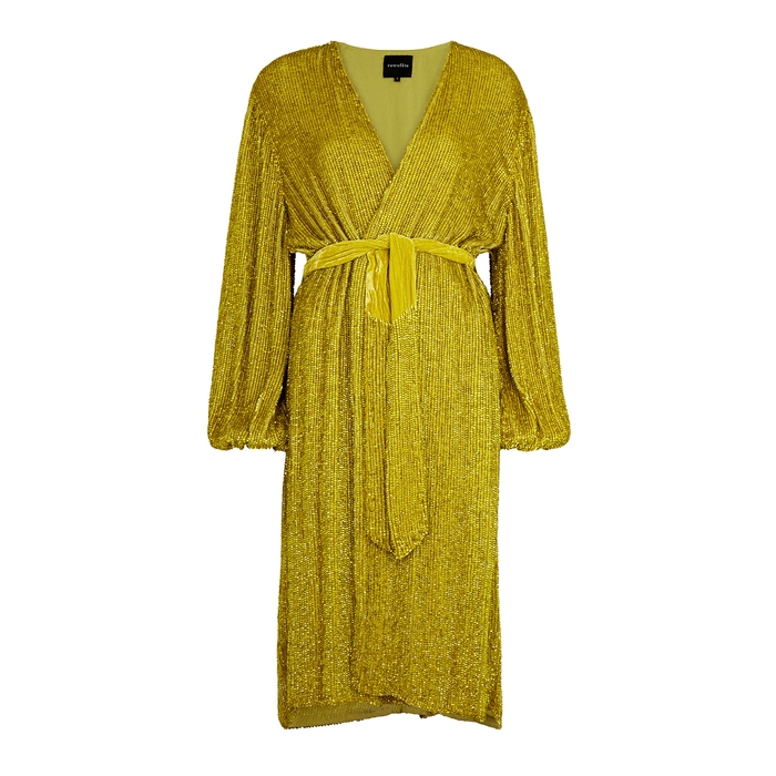 Retroféte Audrey Gold Sequin Wrap Dress | ModeSens