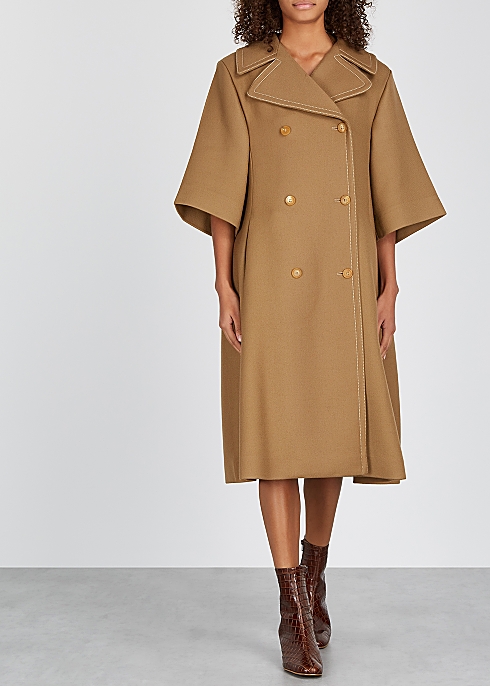 Camel double-breasted wool-blend coat - Chloé