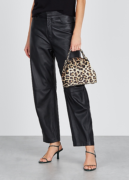 Jung mini leopard-print velvet top handle bag - MEHRY MU