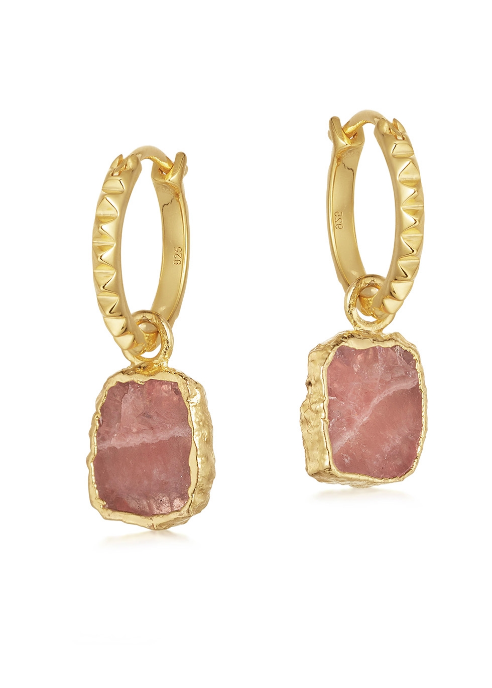 Rhodochrosite mini 18kt gold vermeil hoop earrings