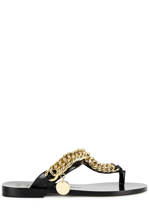 GIVENCHY BLACK CHAIN-EMBELLISHED LEATHER SANDALS,3794298