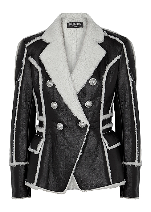 Black leather and shearling jacket - Balmain