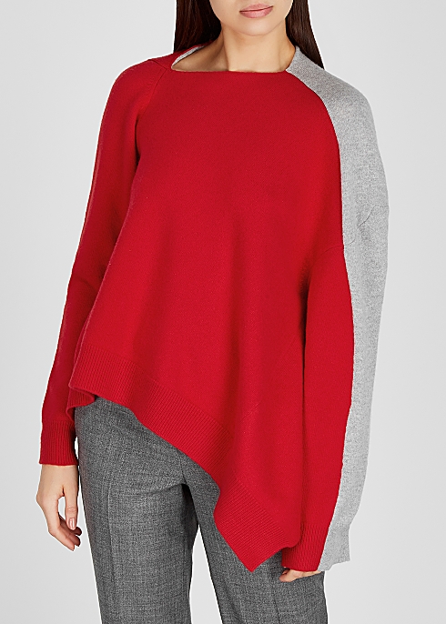 Red and grey asymmetric wool-blend jumper - Loewe