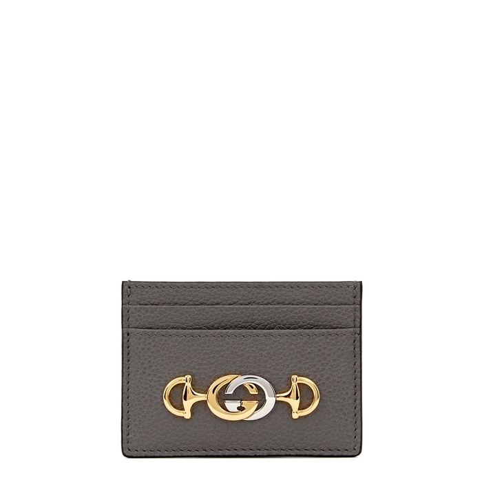GUCCI ZUMI GREY GRAINED LEATHER CARD HOLDER,3645072