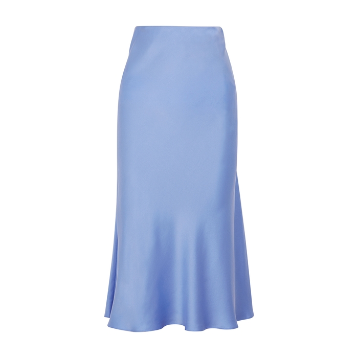 Bec & Bridge Classic Periwinkle Silk Midi Skirt In Blue