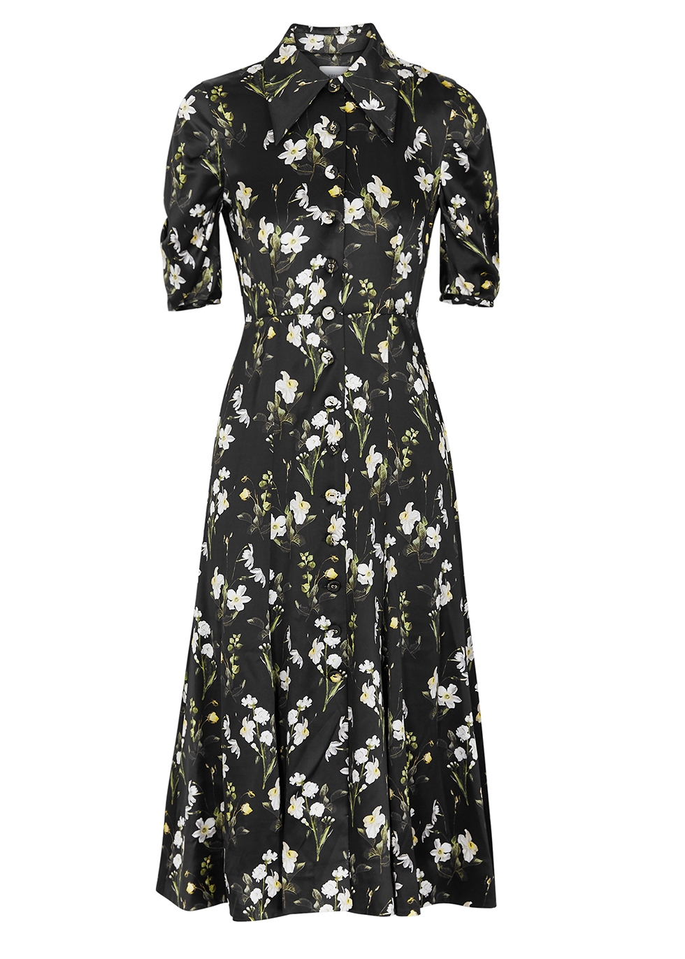 Erdem Gisella black floral-print silk-satin dress - Harvey Nichols