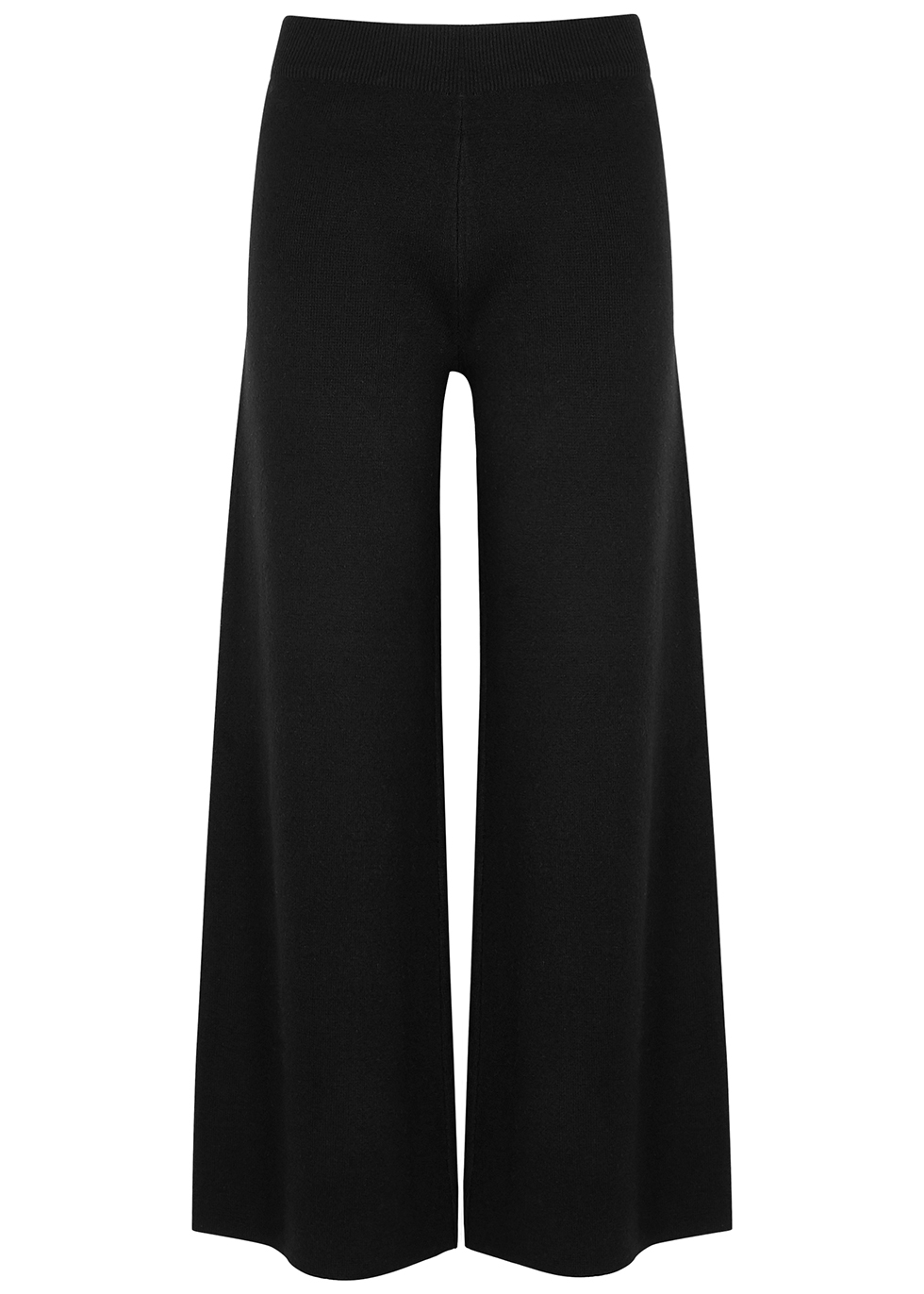 Black wide-leg wool-blend trousers