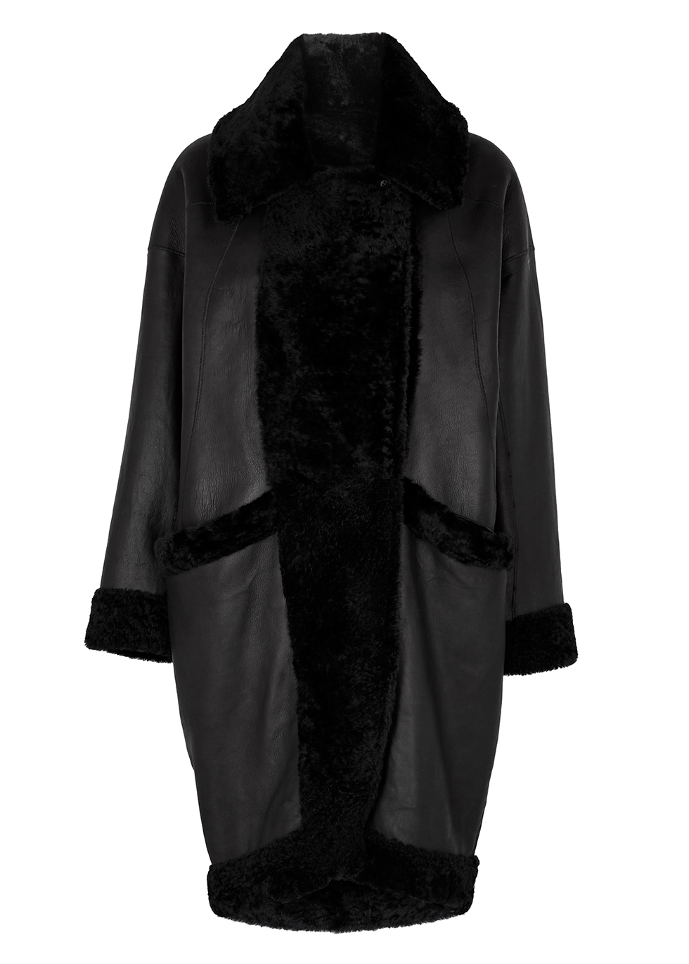 Black reversible shearling coat