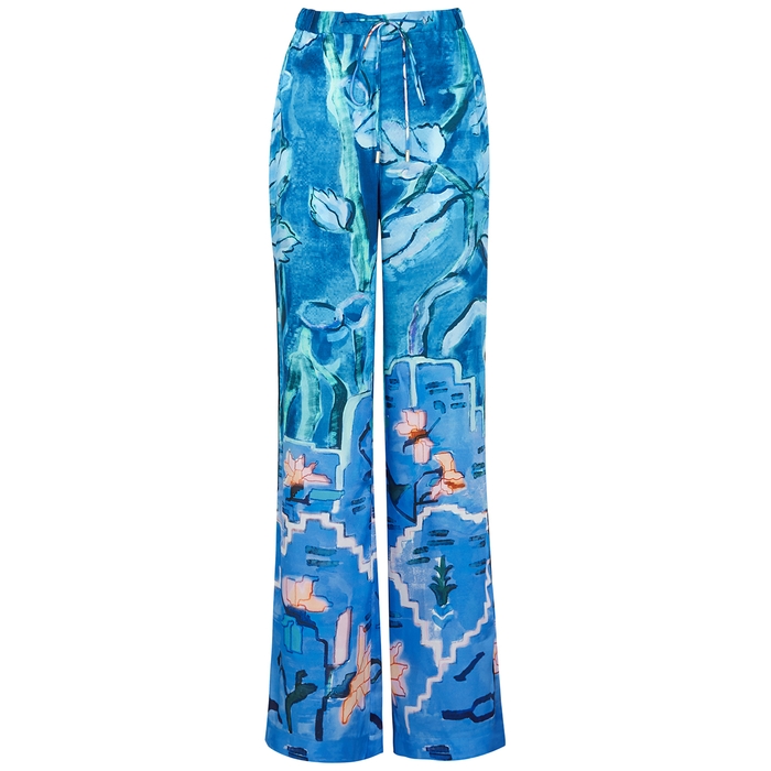 PETER PILOTTO FLORAL-PRINT WIDE-LEG SATIN-TWILL TROUSERS,3785812