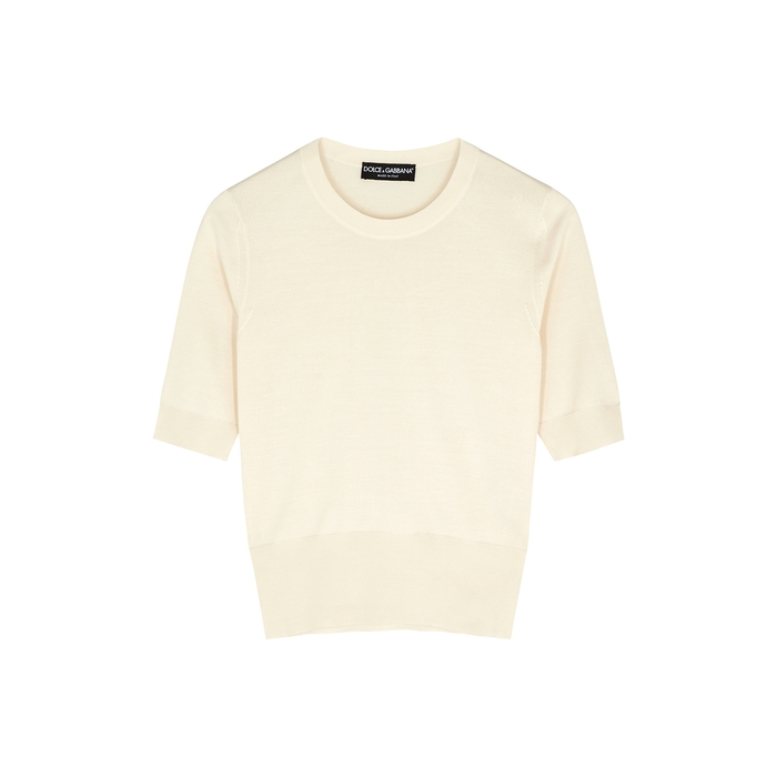 Dolce & Gabbana Ivory Knitted Silk Top In Natural