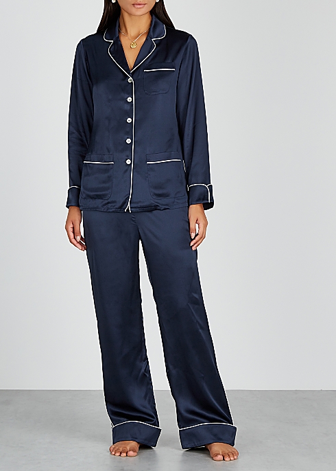Coco navy silk pyjama set - Olivia von Halle