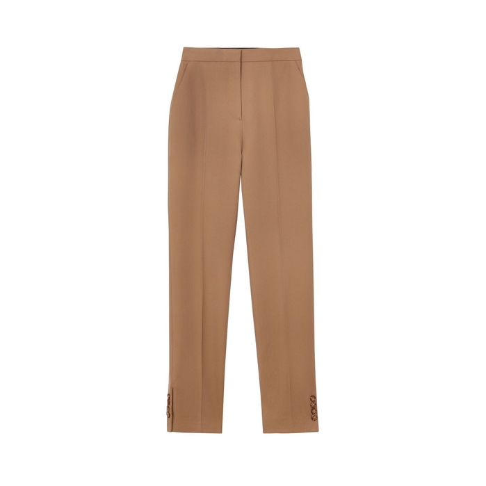 BURBERRY STRAIGHT FIT BUTTON DETAIL WOOL BLEND TAILORED TROUSERS,3161310